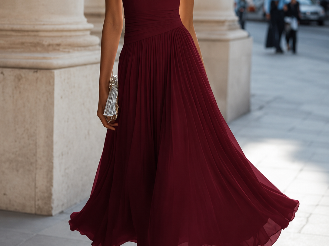 Bordeaux cowl neck midi dress