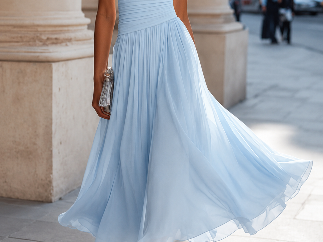 Sky blue cowl neck midi dress
