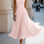 Pink cowl neck midi dress