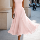 Pink cowl neck midi dress