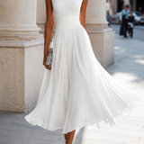 White cowl neck midi dress