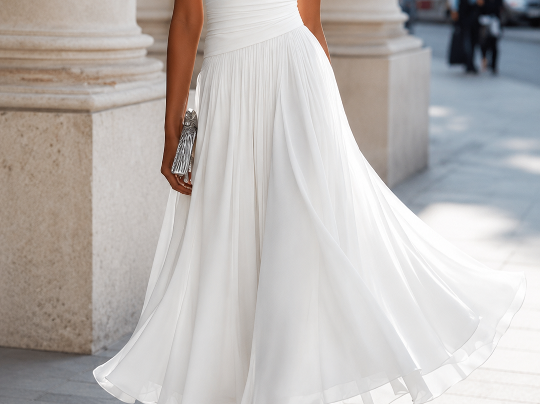 White cowl neck midi dress