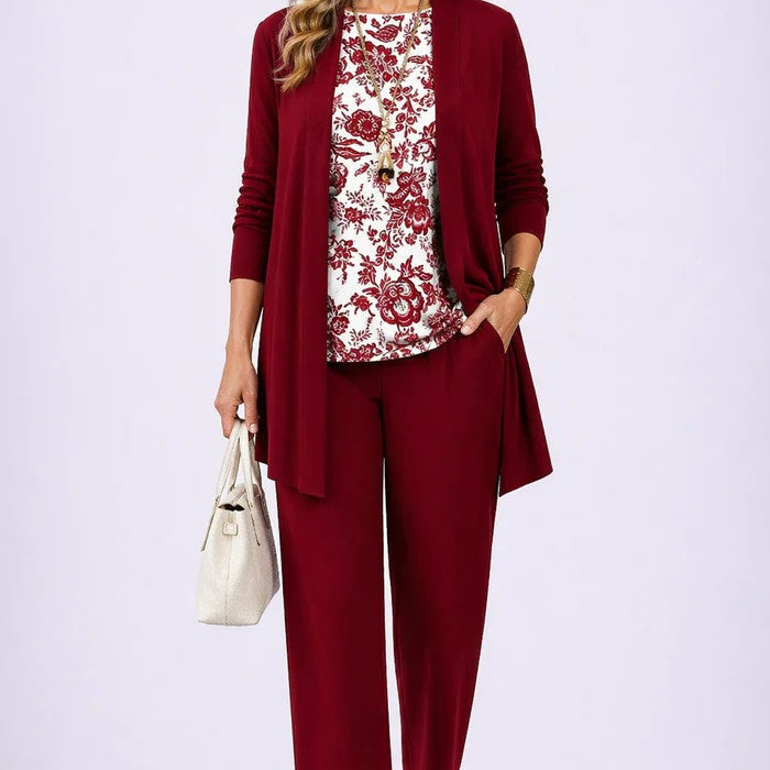 Women's Printed 3-Piece Lounge Set | Relaxed Cardigan, Top & Trouser Set
