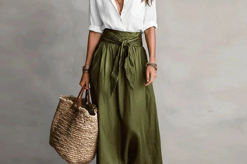Women's Two-Piece Skirt Set | Button-Down Blouse & Midi Skirt Co-Ord