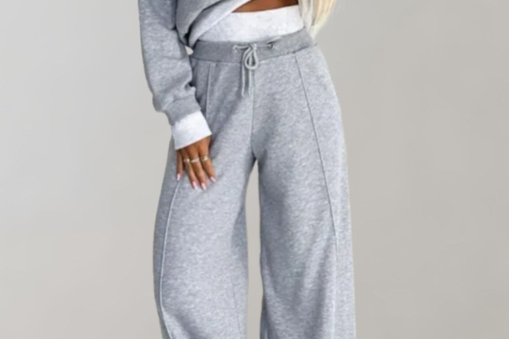 Women's Knit Two-Piece Hoodie Set | Drawstring Casual Set