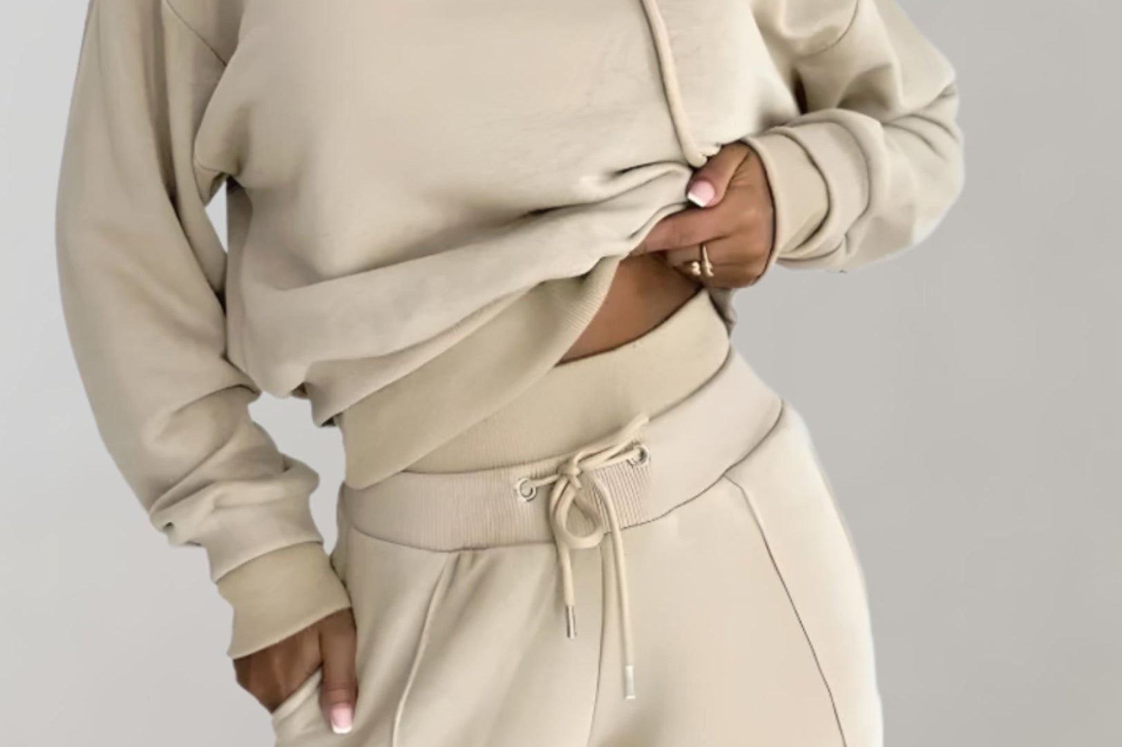 Women's Knit Two-Piece Hoodie Set | Drawstring Casual Set