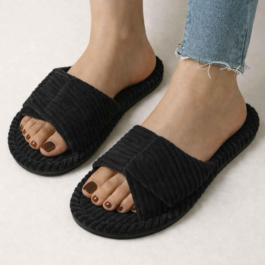 Women's Open Toe Comfort Slippers | Adjustable Cushioned Slides