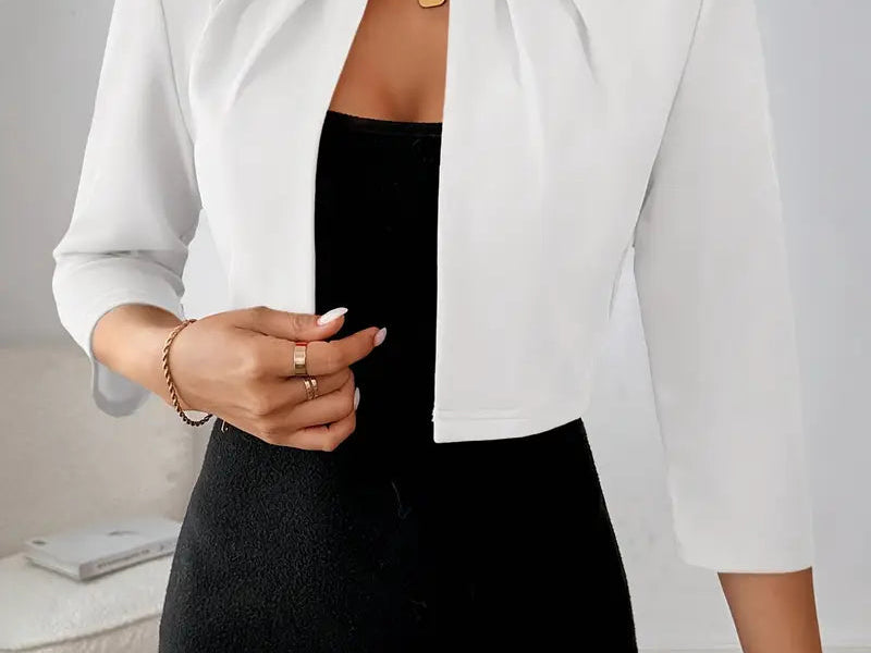 Cropped Blazer | Open Front Professional Jacket | Modern Tailored Stylish 2