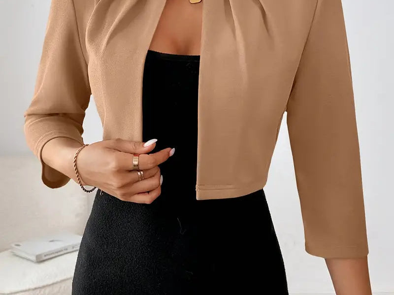 Cropped Blazer | Open Front Professional Jacket | Modern Tailored Stylish 7