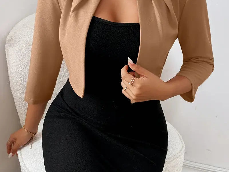 Cropped Blazer | Open Front Professional Jacket | Modern Tailored Stylish 9