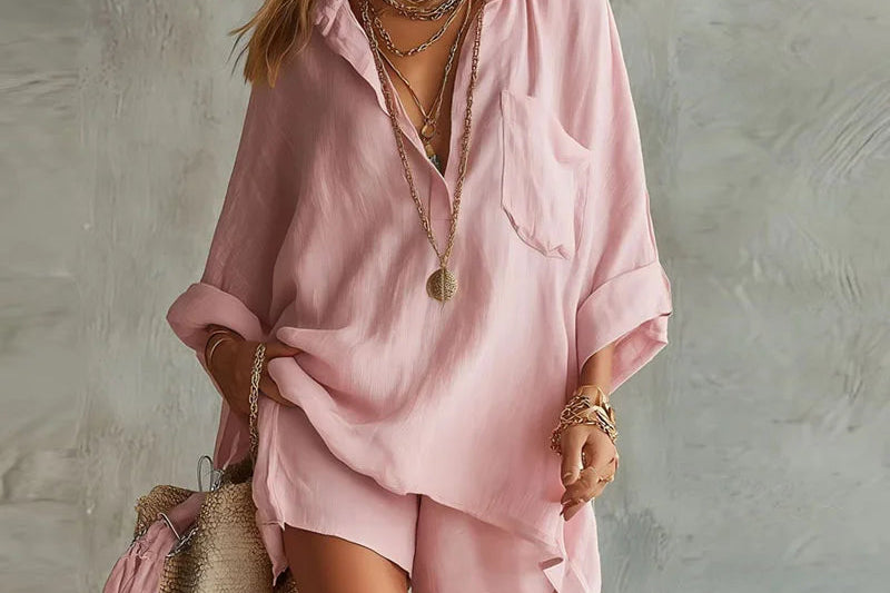 Women's Two-Piece Summer Set | Collared Shirt & Shorts Co-Ord