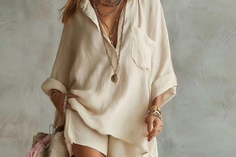 Women's Two-Piece Summer Set | Collared Shirt & Shorts Co-Ord