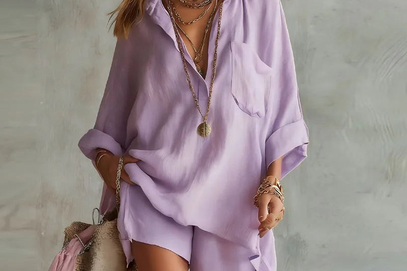 Women's Two-Piece Summer Set | Collared Shirt & Shorts Co-Ord