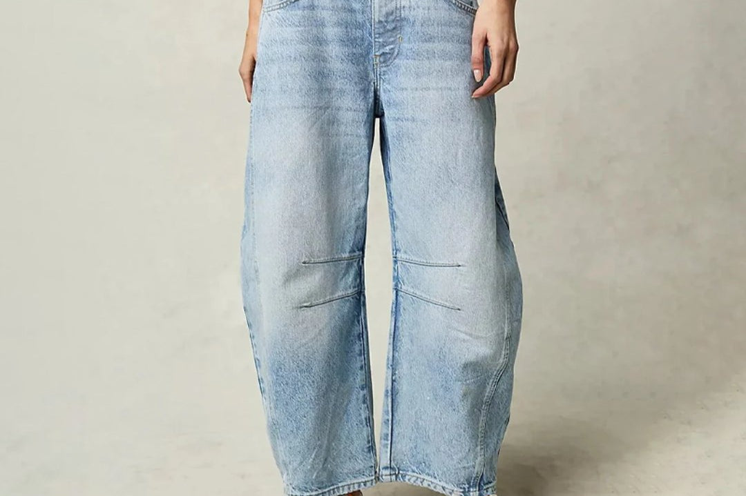 Denim Jeans | Cropped Barrel Leg Style | Comfortable Heavyweight Fit 0
