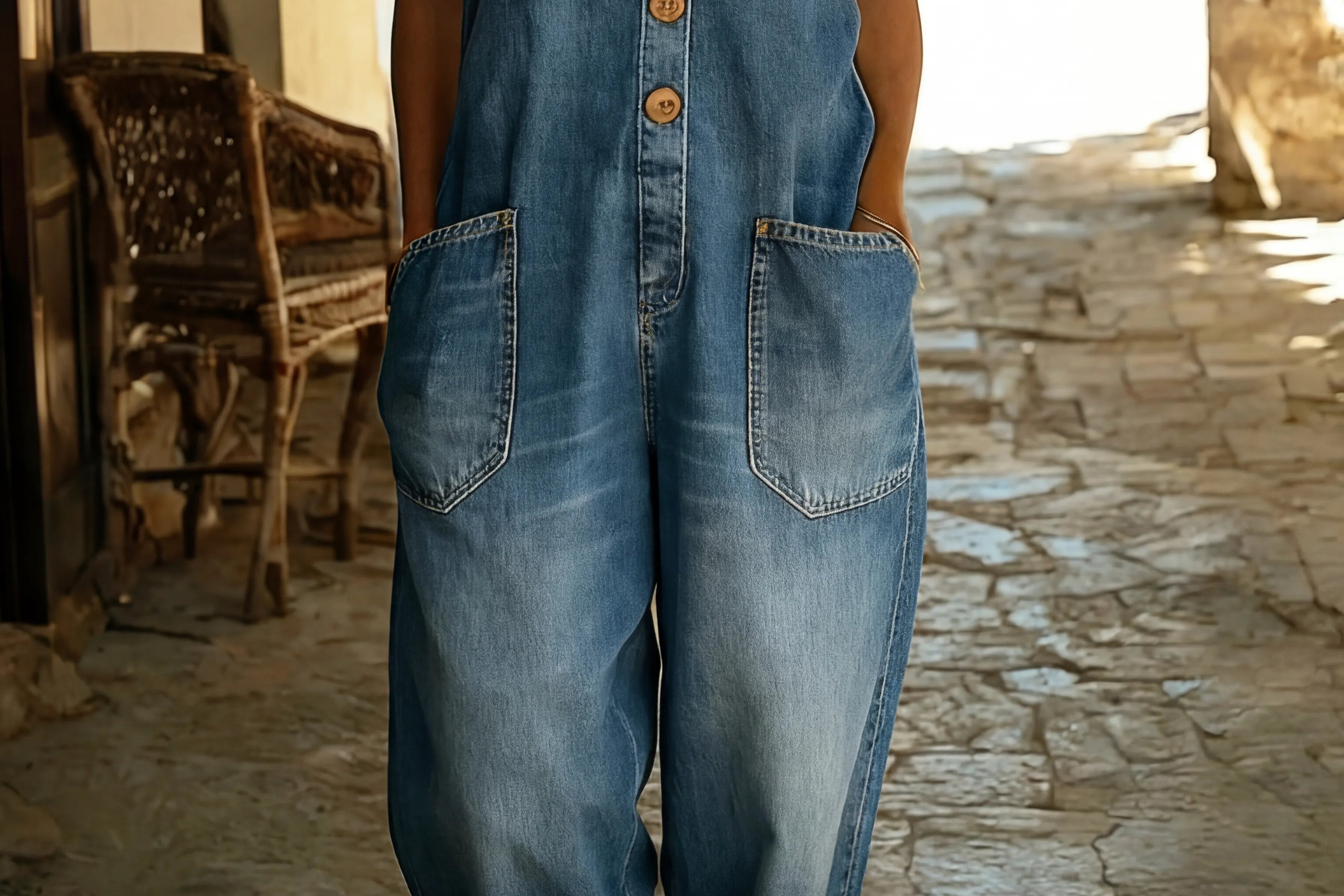 Denim Overall | Adjustable Buckle Casual Jumpsuit 0