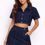 Denim Set | Relaxed Crop Top and Mini Skort Outfit | Stylish Casual Two Piece Set 2