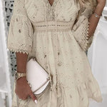 Dress | Bohemian V-Neck Midi Dress | Relaxed Loose Fit 0