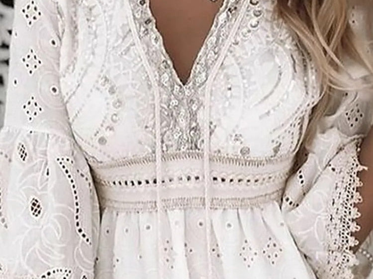 Dress | Bohemian V-Neck Midi Dress | Relaxed Loose Fit 1