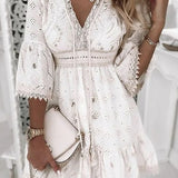 Dress | Bohemian V-Neck Midi Dress | Relaxed Loose Fit 3