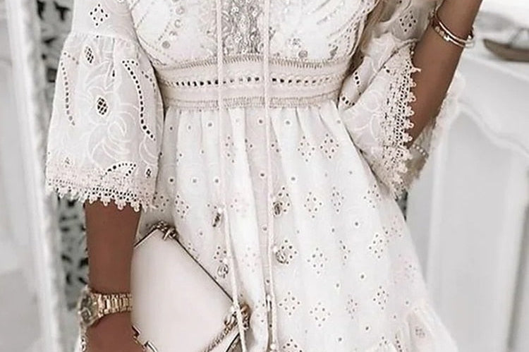 Dress | Bohemian V-Neck Midi Dress | Relaxed Loose Fit 3