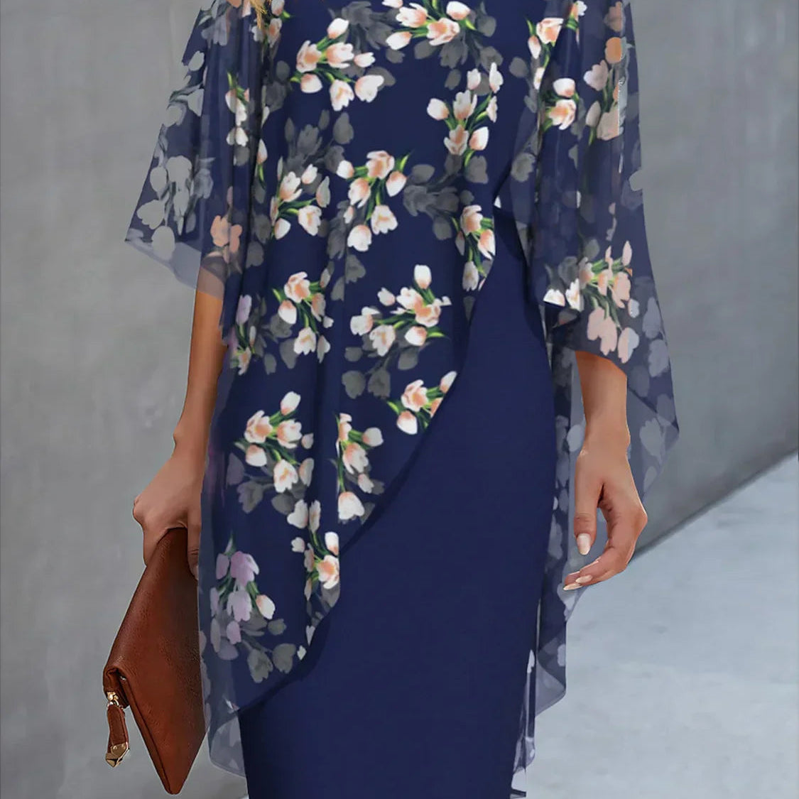 Dress | Floral Print Wedding Guest Dress with Chiffon Layer | Elegant Timeless Style 0