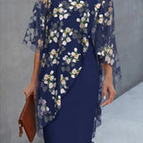 Dress | Floral Print Wedding Guest Dress with Chiffon Layer | Elegant Timeless Style 0