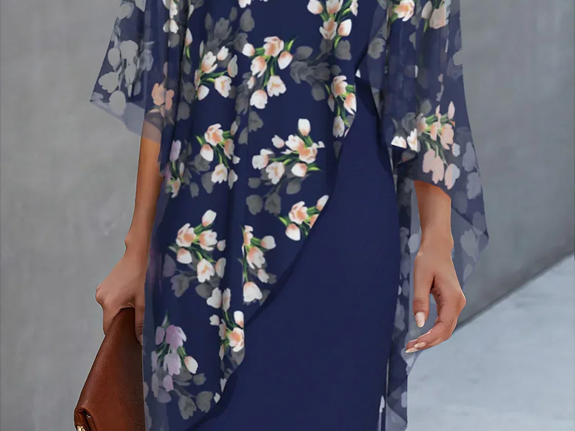 Dress | Floral Print Wedding Guest Dress with Chiffon Layer | Elegant Timeless Style 0
