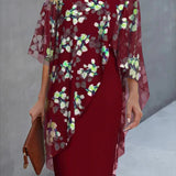 Dress | Floral Print Wedding Guest Dress with Chiffon Layer | Elegant Timeless Style 2