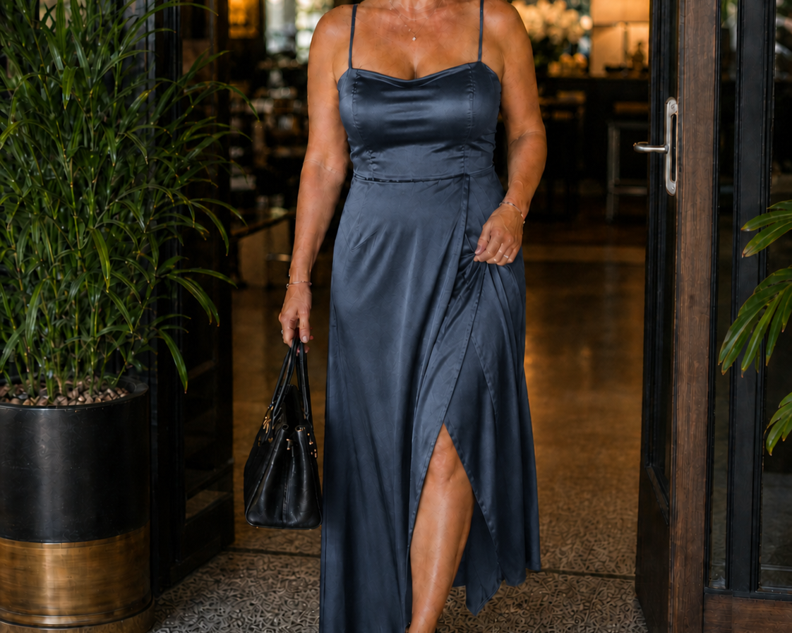 Dress | Flowing Cut Summer Dress | Elegant Chic Style with Slit 4