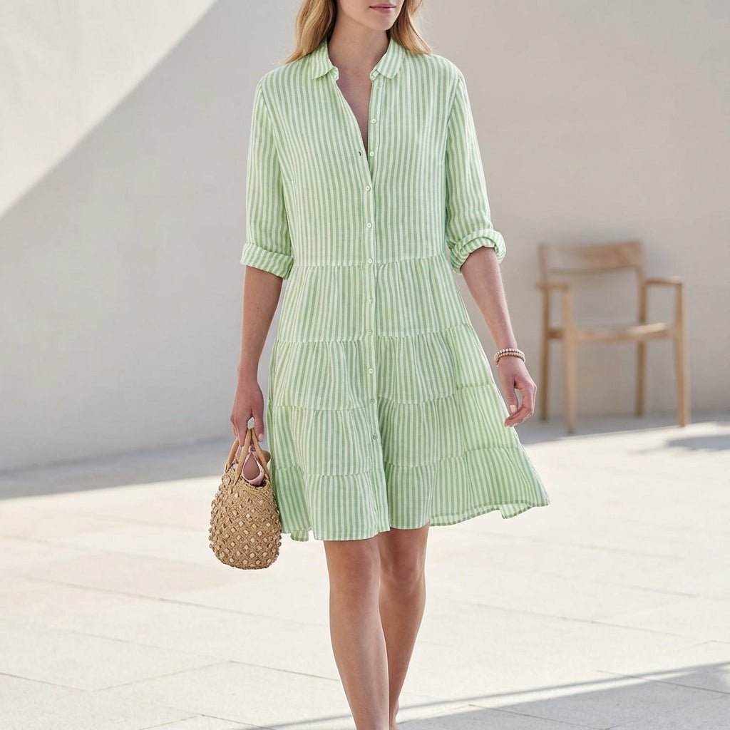 Dresses | Tiered Mini Dress | Classic Collared Button-Front | Relaxed Fit | Effortless Style 0