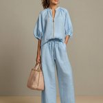 Elegant Twin Set | Puff Sleeve Blouse and Wide Leg Trousers | Chic and Comfortable 0