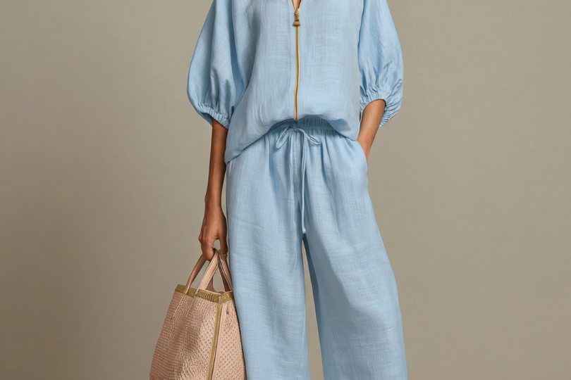 Elegant Twin Set | Puff Sleeve Blouse and Wide Leg Trousers | Chic and Comfortable 0