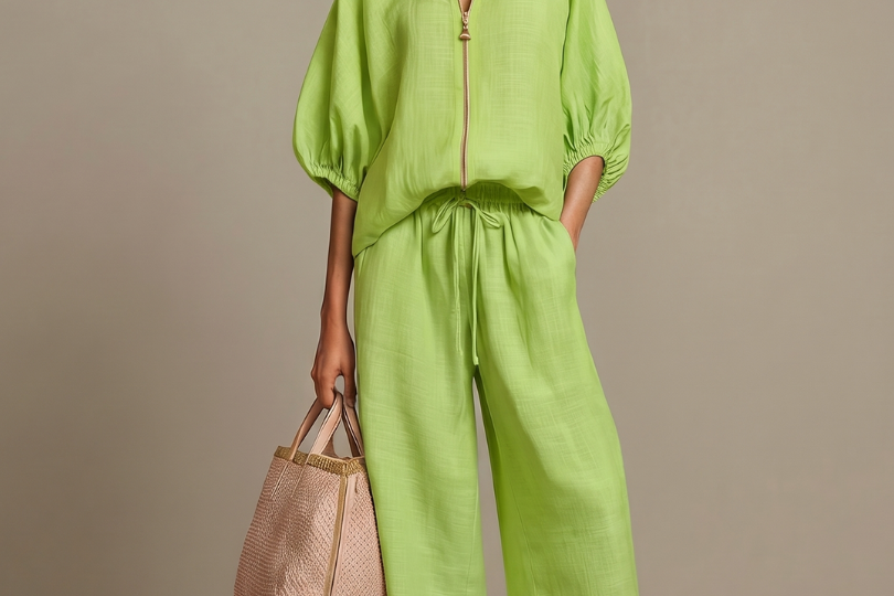 Elegant Twin Set | Puff Sleeve Blouse and Wide Leg Trousers | Chic and Comfortable 1
