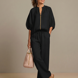 Elegant Twin Set | Puff Sleeve Blouse and Wide Leg Trousers | Chic and Comfortable 2