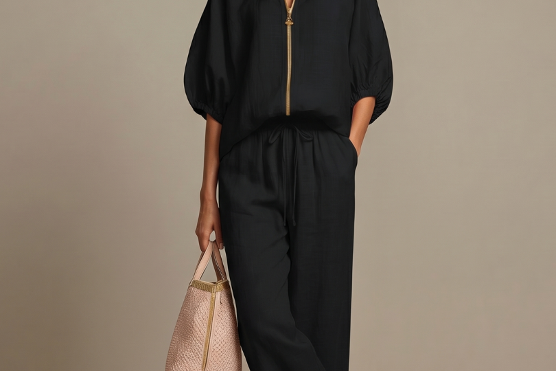 Elegant Twin Set | Puff Sleeve Blouse and Wide Leg Trousers | Chic and Comfortable 2