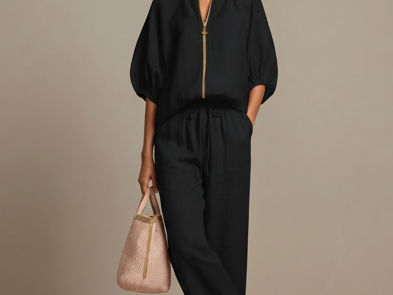 Elegant Twin Set | Puff Sleeve Blouse and Wide Leg Trousers | Chic and Comfortable 2