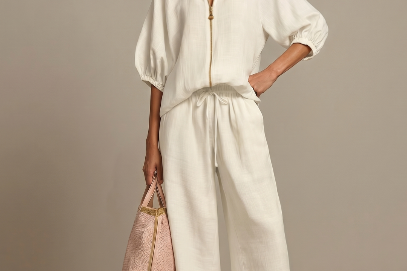 Elegant Twin Set | Puff Sleeve Blouse and Wide Leg Trousers | Chic and Comfortable 3