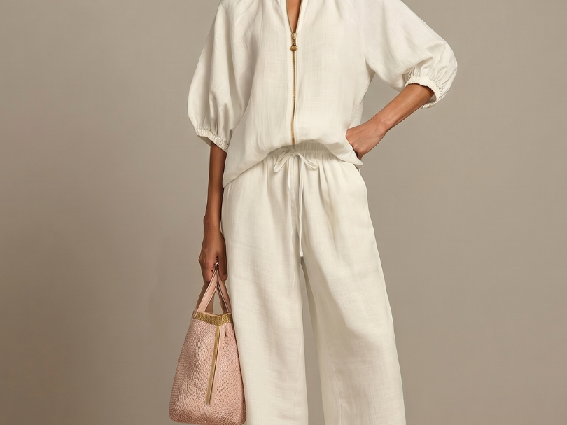 Elegant Twin Set | Puff Sleeve Blouse and Wide Leg Trousers | Chic and Comfortable 3