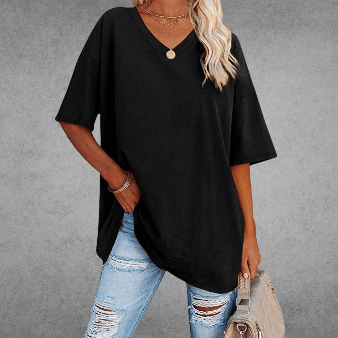 Elegant Women's T-Shirt with V-Neck & Short Sleeves | Soft Cotton Fabric for All-Day Comfort 0