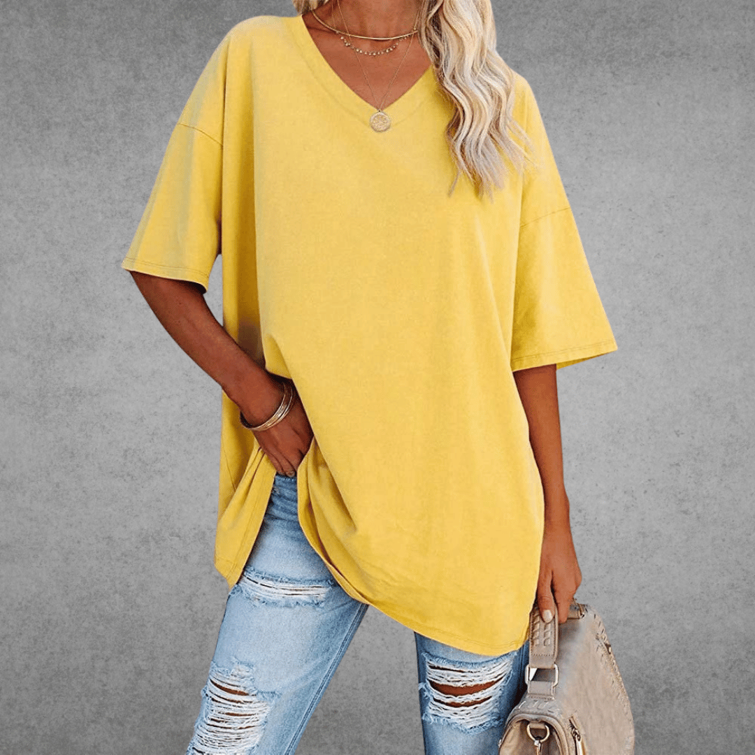 Elegant Women's T-Shirt with V-Neck & Short Sleeves | Soft Cotton Fabric for All-Day Comfort 10
