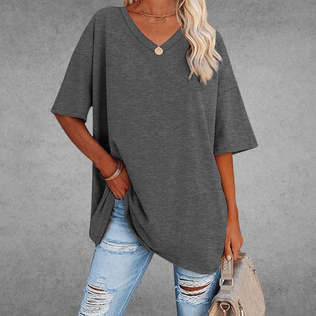 Elegant Women's T-Shirt with V-Neck & Short Sleeves | Soft Cotton Fabric for All-Day Comfort 14