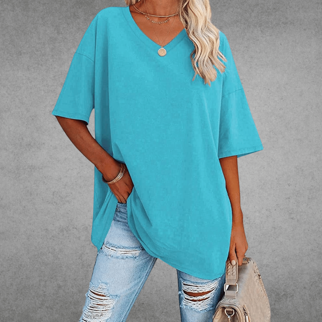 Elegant Women's T-Shirt with V-Neck & Short Sleeves | Soft Cotton Fabric for All-Day Comfort 2
