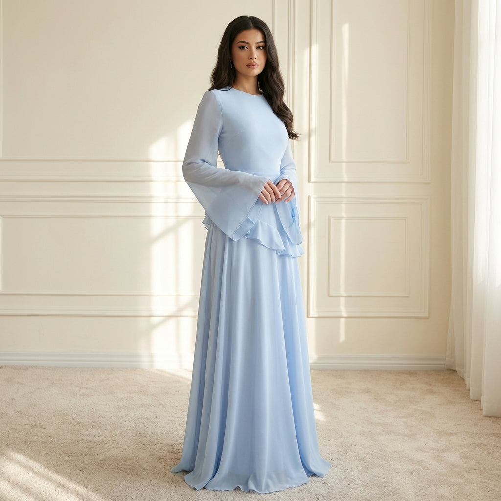 Ruffle Maxi Dress - Light Blue
