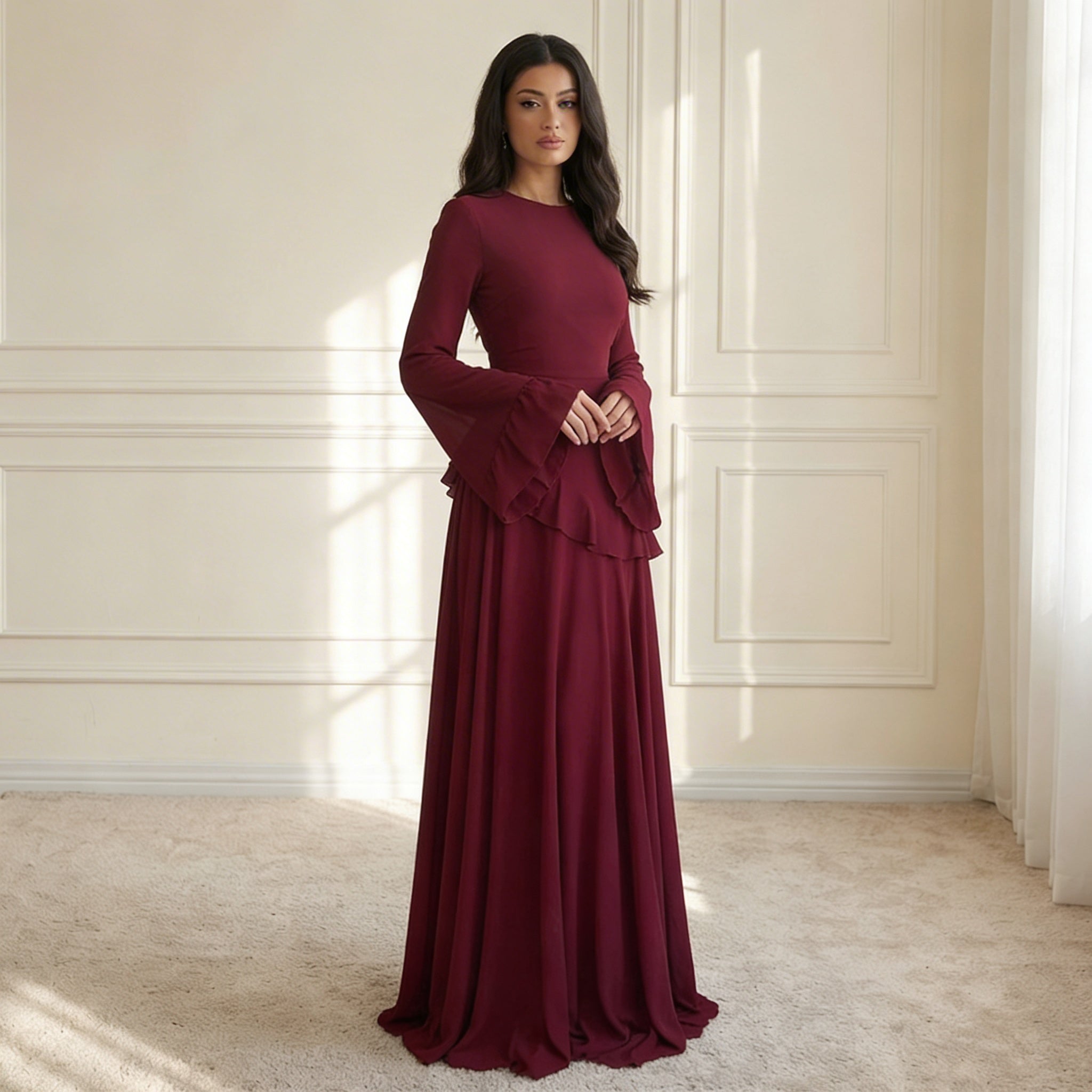 Ruffle Maxi Dress - Bordeaux