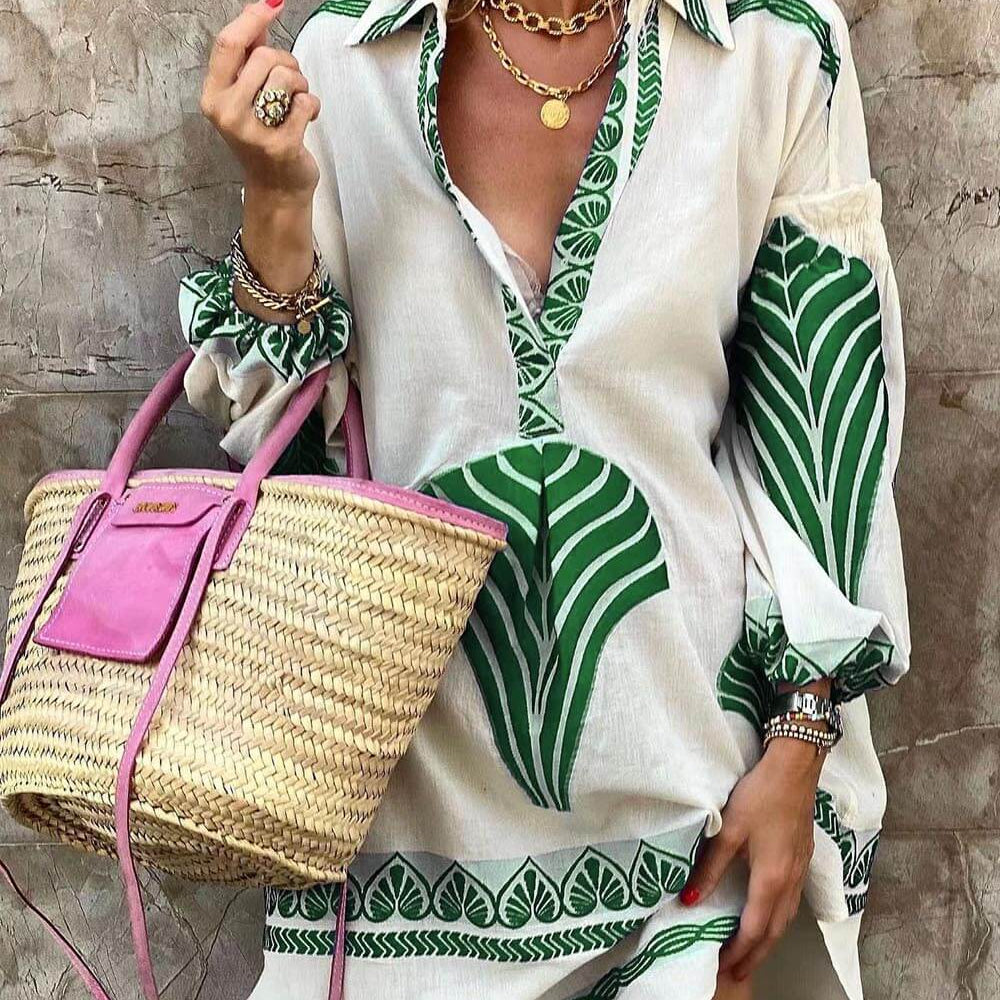 Elysia | Women's Dress with Geometric Print & V-Neck Design | Versatile Summer Style for Effortless Elegance 0