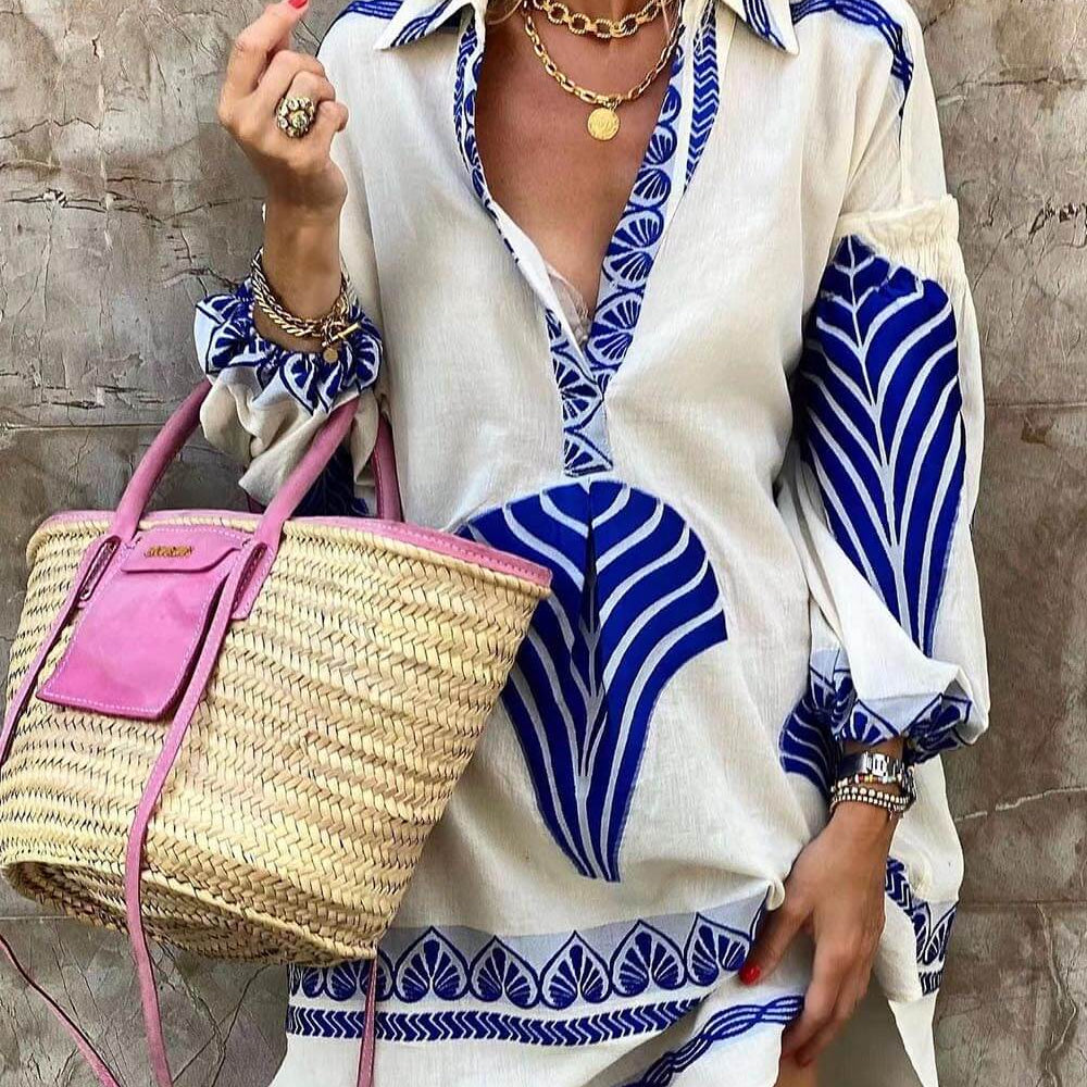 Elysia | Women's Dress with Geometric Print & V-Neck Design | Versatile Summer Style for Effortless Elegance 1
