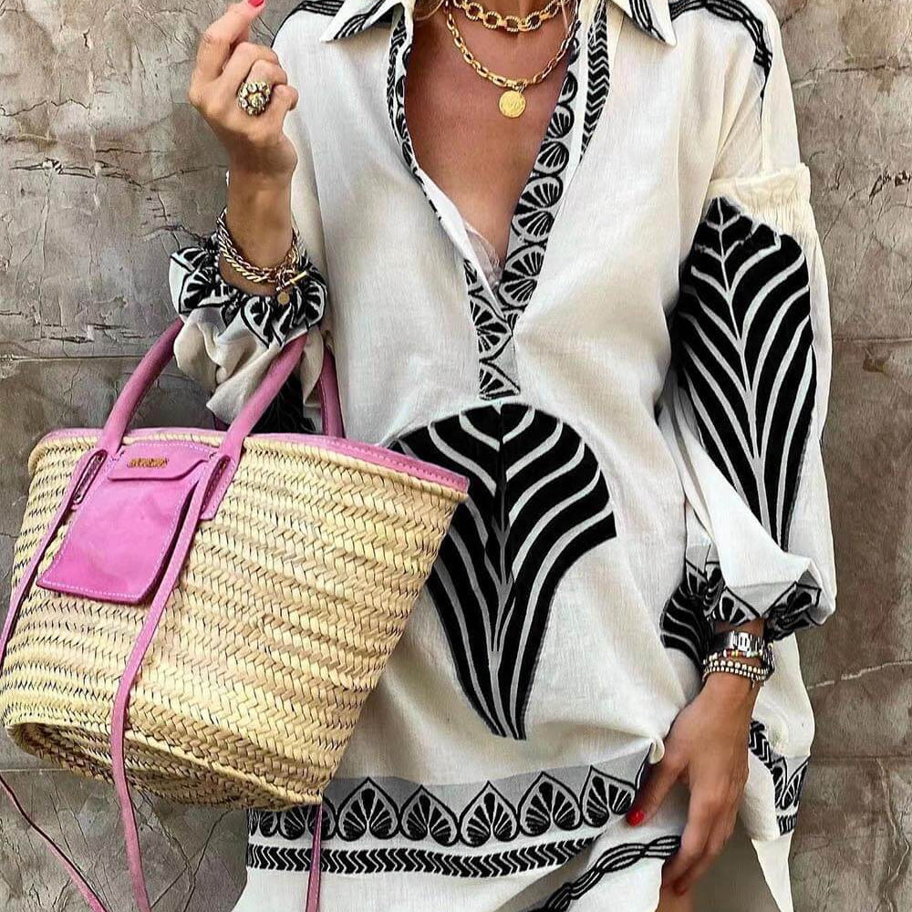 Elysia | Women's Dress with Geometric Print & V-Neck Design | Versatile Summer Style for Effortless Elegance 2