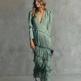 Esmeralda Collection | Women's Maxi Dress with Cascading Fringe | Elegant Evening Wear for Special Occasions 0