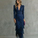 Esmeralda Collection | Women's Maxi Dress with Cascading Fringe | Elegant Evening Wear for Special Occasions 1