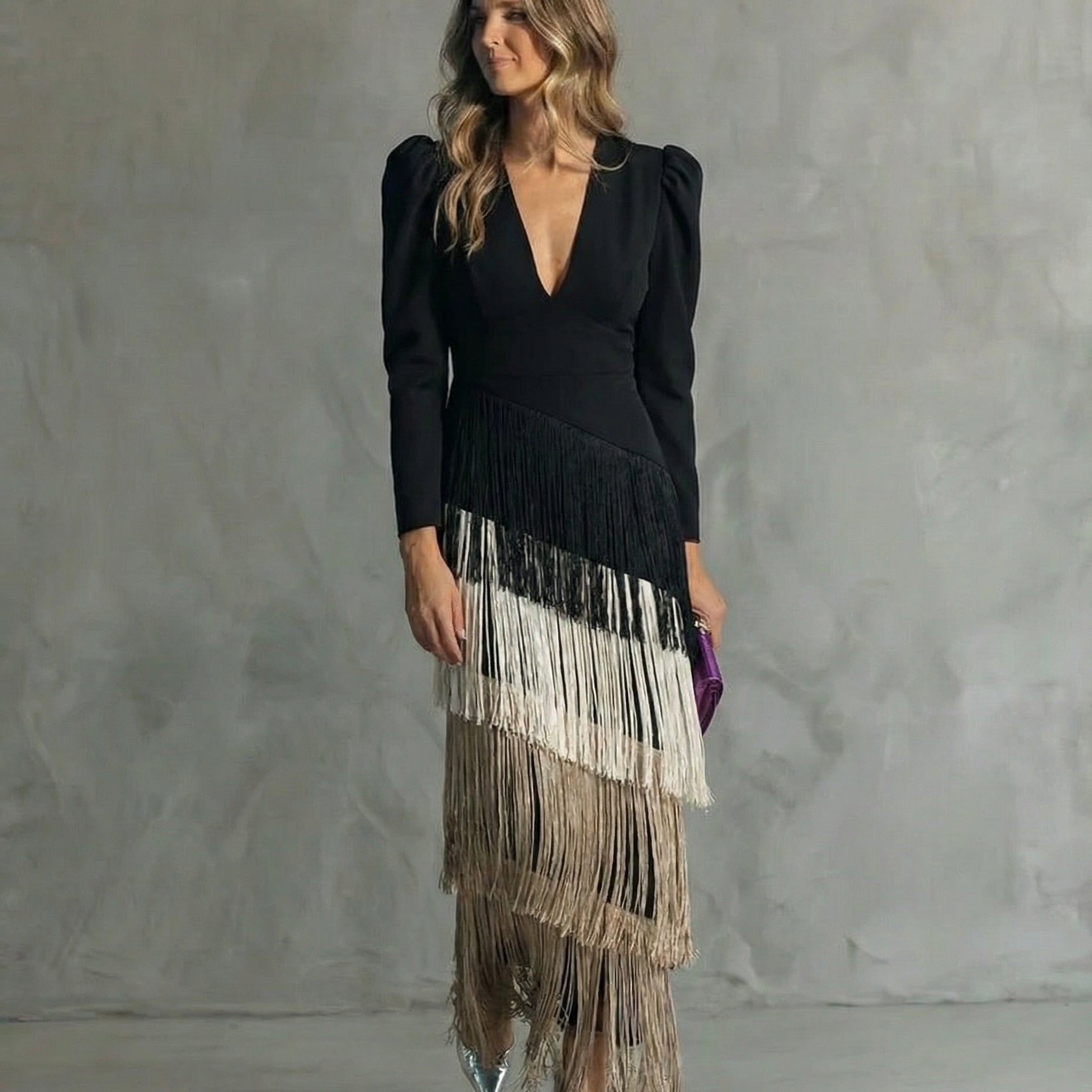 Esmeralda Collection | Women's Maxi Dress with Cascading Fringe | Elegant Evening Wear for Special Occasions 3